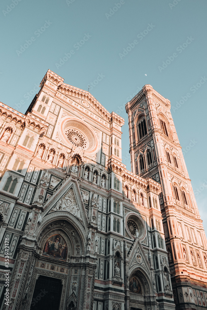 Fototapeta premium florence church cathedral at sunset moon sundown