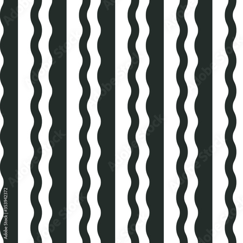 Wavy striped background Vector illustration Seamless pattern with black and white different stripes