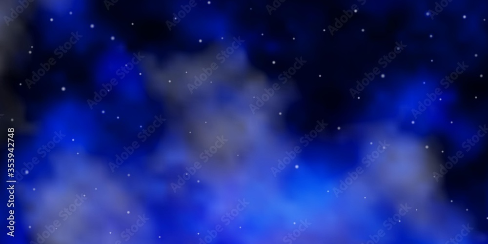 Dark BLUE vector background with small and big stars. Blur decorative design in simple style with stars. Pattern for wrapping gifts.