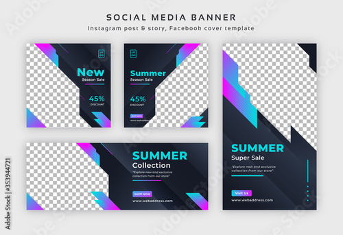 Summer fashion social media set instagram post story & facebook cover template 