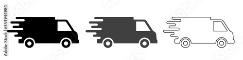 Set free delivery signs, free and fast shipping service icons. Express delivery trucks icons set, shipment vans pack, courier transport, distribution and logistic isolated collection