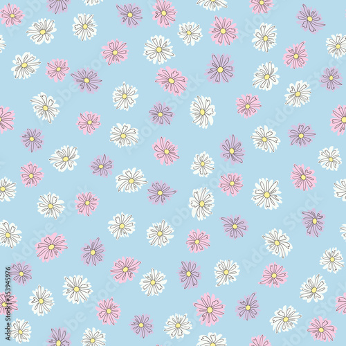Vászonkép Seamless ditsy pattern in small cute wild daisy flowers