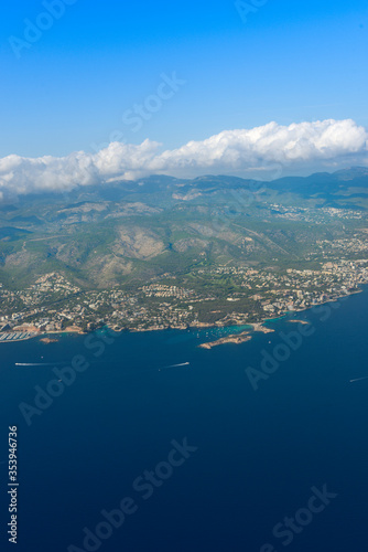 View of the skyline island of Palma de Mallorca from air
