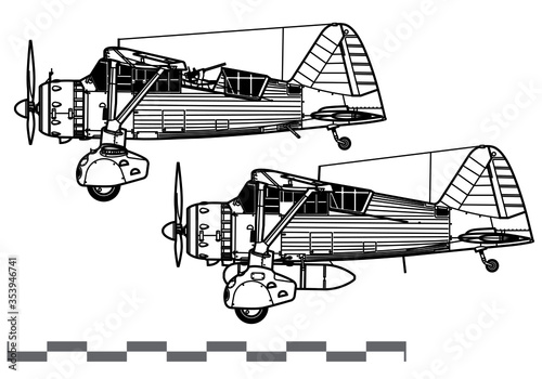 Westland Lysander. World War 2 liaison and special operations aircraft. Side view. Image for illustration and infographics.