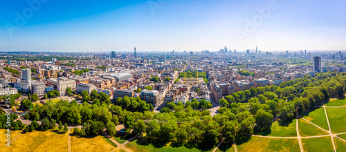 Aerial of view of Mayfair in London, UK