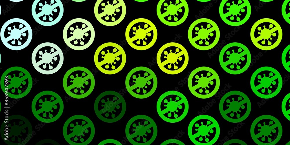Dark Green, Yellow vector pattern with coronavirus elements. Dark Green, Yellow vector pattern with coronavirus elements.