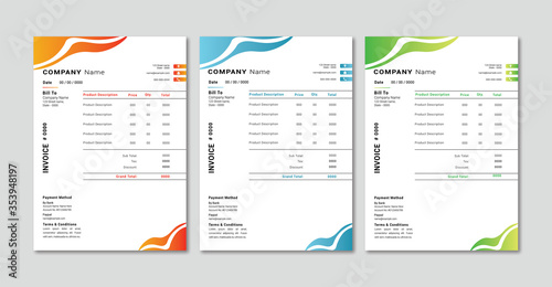 Printable invoice template Design With 3 Colors