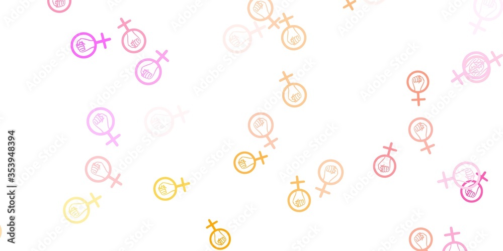 Light Pink, Yellow vector template with businesswoman signs.