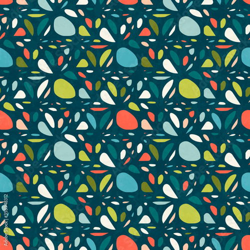 Abstract seamless pattern in mid-century modern colors, vector illustration with texture