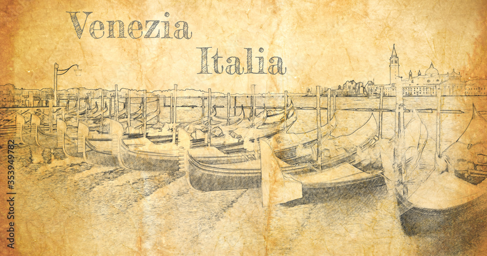 Obraz premium Sketch of swinging gondolas in Venice, Italy