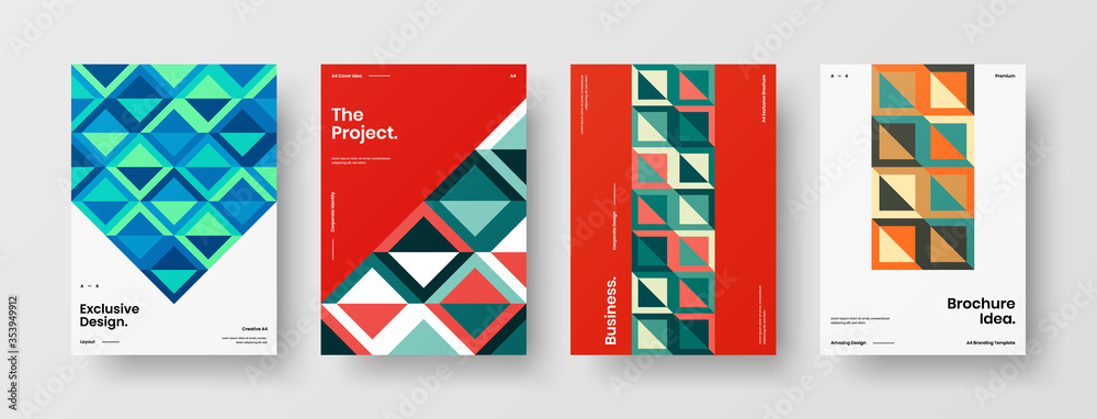 Company identity brochure template collection. Business presentation vector A4 vertical orientation front page mock up set. Corporate report cover abstract geometric illustration design layout bundle. Company identity brochure template collection. Business presentation vector A4 vertical orientation front page mock up set. Corporate report cover abstract geometric illustration design layout bundle.