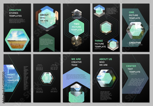 Creative social networks stories design, vertical banner or flyer templates with hexagonal design background, hexagon style pattern. Covers design templates for flyer, leaflet, brochure, presentation.