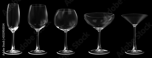 Set of Drinking Glasses on a black background