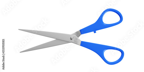 Opened Multi Universal Scissors with blue handle isolated on white background