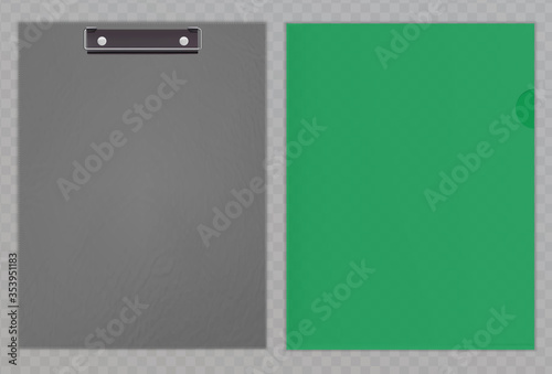 Realistic clipboard, plastic folder. Textured elements