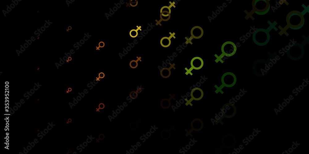 Dark Green, Yellow vector background with woman symbols.