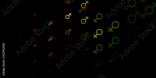 Dark Green, Yellow vector background with woman symbols.
