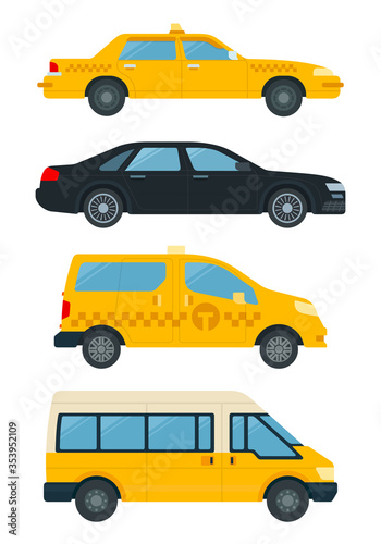 Collection transport for service taxi vector icons in flat design. Taxi service concept.