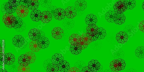 Light Green  Red vector doodle background with flowers.