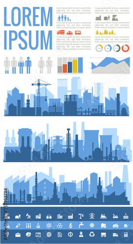 Abstract stylish cityscape infographics. Infographics elements collection with town, city elements