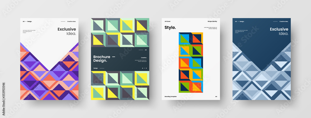 Company identity brochure template collection. Business presentation vector A4 vertical orientation front page mock up set. Corporate report cover abstract geometric illustration design layout bundle. Company identity brochure template collection. Business presentation vector A4 vertical orientation front page mock up set. Corporate report cover abstract geometric illustration design layout bundle.