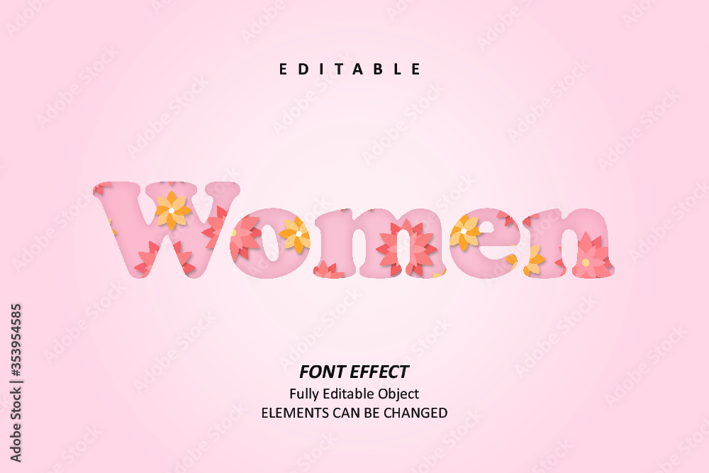 Women Cute Flower Text Effect Editable Premium Vector