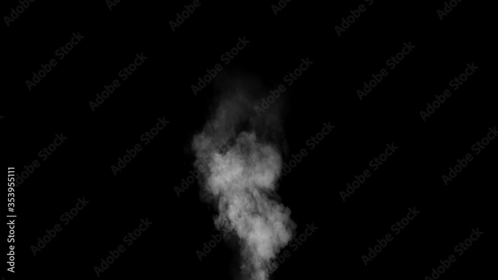 Steam / smoke blowing from vent, 4K. Slow motion water mist stream with wind effect over black background. Realistic dry smoke clouds fog overlay perfect for compositing into your shots.