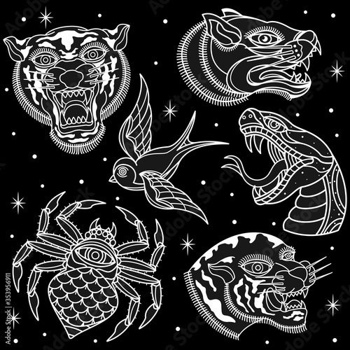 black and white animal tattoos