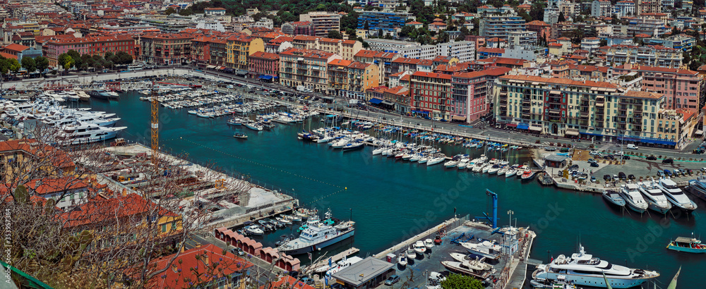 Panoramic View of the Boat Parking in Summer in the Port Lympia, Nice, France