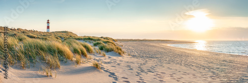 Dune beach at sunset on the island of Sylt, Schleswig-Holstein, Germany photo