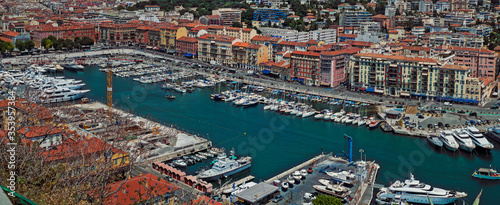 Panoramic View of the Boat Parking in Summer in the Port Lympia, Nice, France
