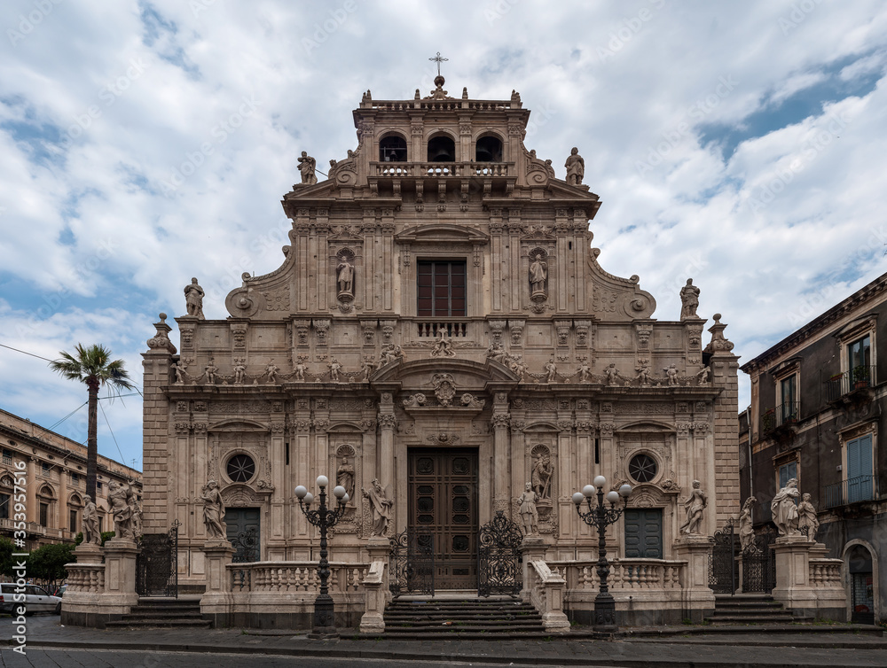 St. Sebastian's Basilica in the Sicilian Baroque style, Acireale, Sicily, Italy