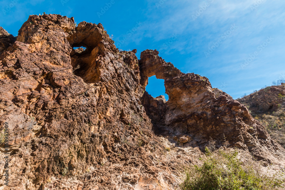 Windows On The Walls Of Javalina Wash, Upper Burro Mesa Pour off Trail, Big Bend National Park, Texas , USA