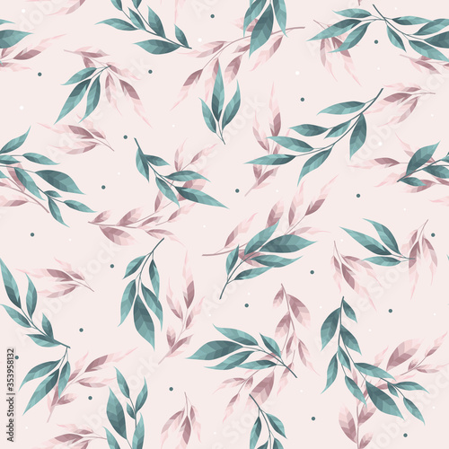 Abstract seamless pattern with leaves. Vector template.