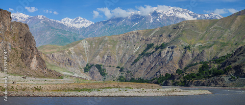Valley of the Pyanj River on the border of Tajikistan and Afghanistan, Pamir Mountains photo