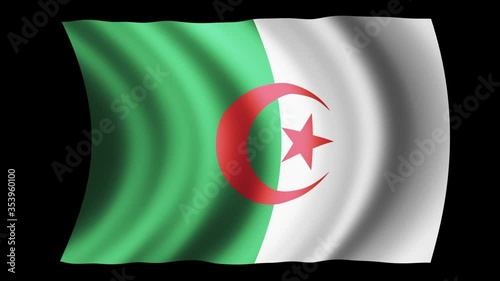 Algeria flag waving in slow motion 3D rendering with alpha.