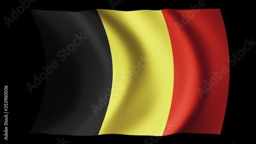 Belgium flag waving in slow motion 3D rendering with alpha.