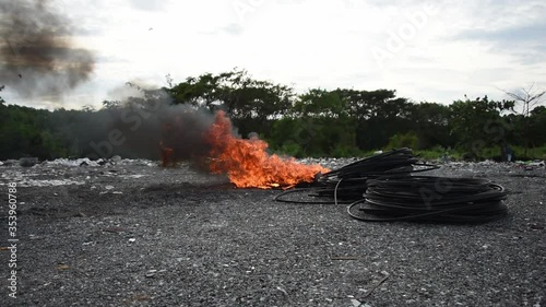 Burn old cable To recycle the inner copper