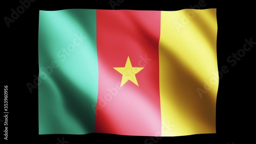 Cameroon flag waving in slow motion 3D rendering with alpha.