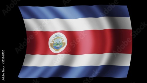 Costa Rica flag waving in slow motion 3D rendering with alpha.