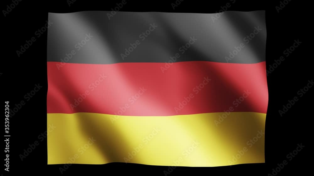 Germany flag waving in slow motion 3D rendering with alpha.