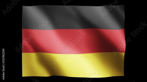 Germany flag waving in slow motion 3D rendering with alpha.