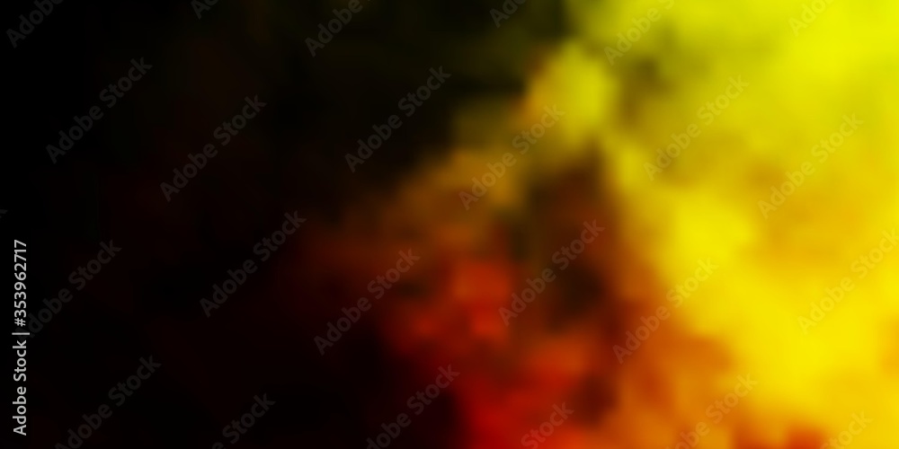 Dark Red, Yellow vector backdrop with cumulus. Illustration in abstract style with gradient clouds. Template for websites.