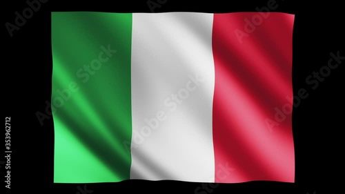 Italy flag waving in slow motion 3D rendering with alpha.