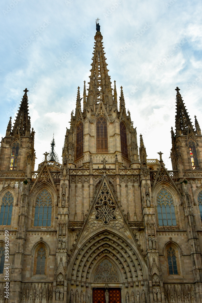 View of The Cathedral of the Holy Cross and Saint Eulalia, also known as Barcelona Cathedral. Is the Gothic cathedral and seat of the Archbishop of Barcelona.