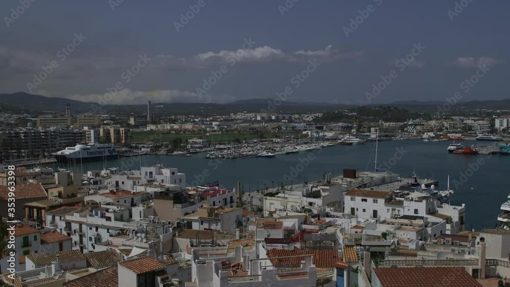 Ibiza town cityscape view of bay shot on RED Helium 8K with 18mm lens at 60fps in RED Gamma 2.2