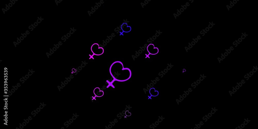 Dark Pink, Blue vector backdrop with woman's power symbols.