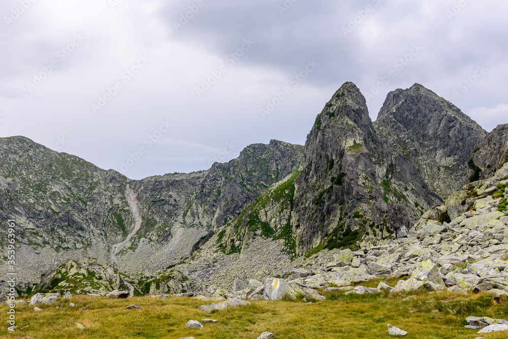Rocky steep mountain panorama in the Retezat Natural Park, Romania