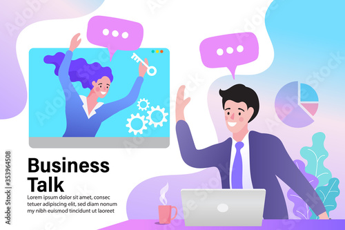 Vector illustration modern flat design. Online video communication concept of video presentation and training in business. conceptual of teamwork.