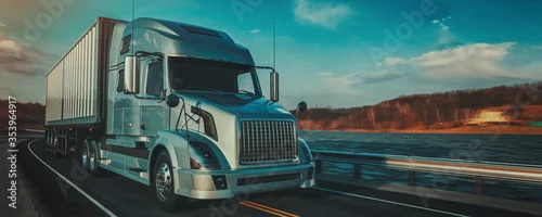 Obraz truck on the road. 3d rendering and illustration.